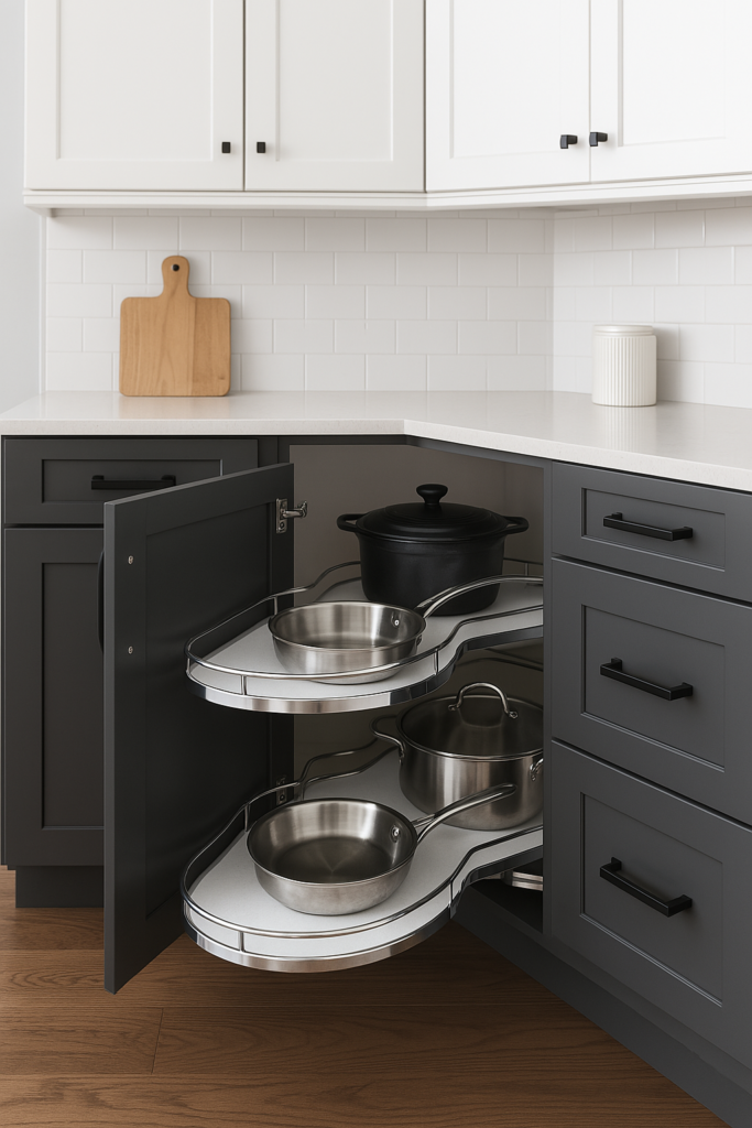 Trendy Cabinet Styles In 2025 » Pull Out Corner Cabinet | Cabinets, Countertops, Flooring Pull Out Corner Kitchen Cabinet